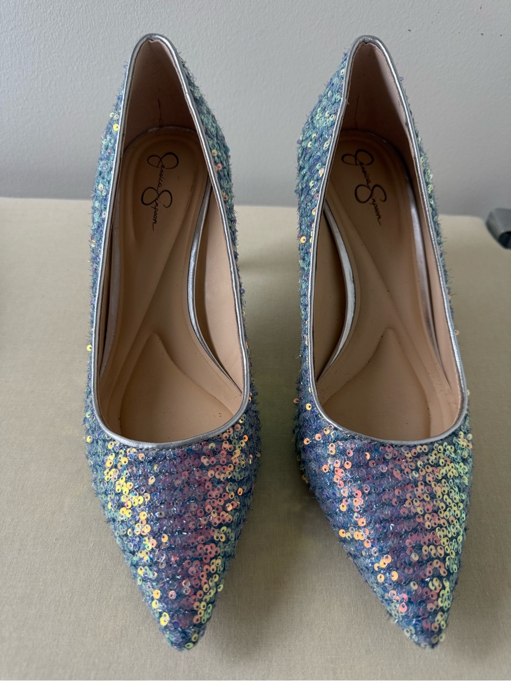 Jessica Simpson Iridescent Sequin Pointed-Toe Pumps - Multicolor Blue-Green